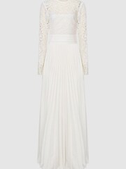 Reiss White Hazel Lace Top Pleated Dress - Image 2 of 7