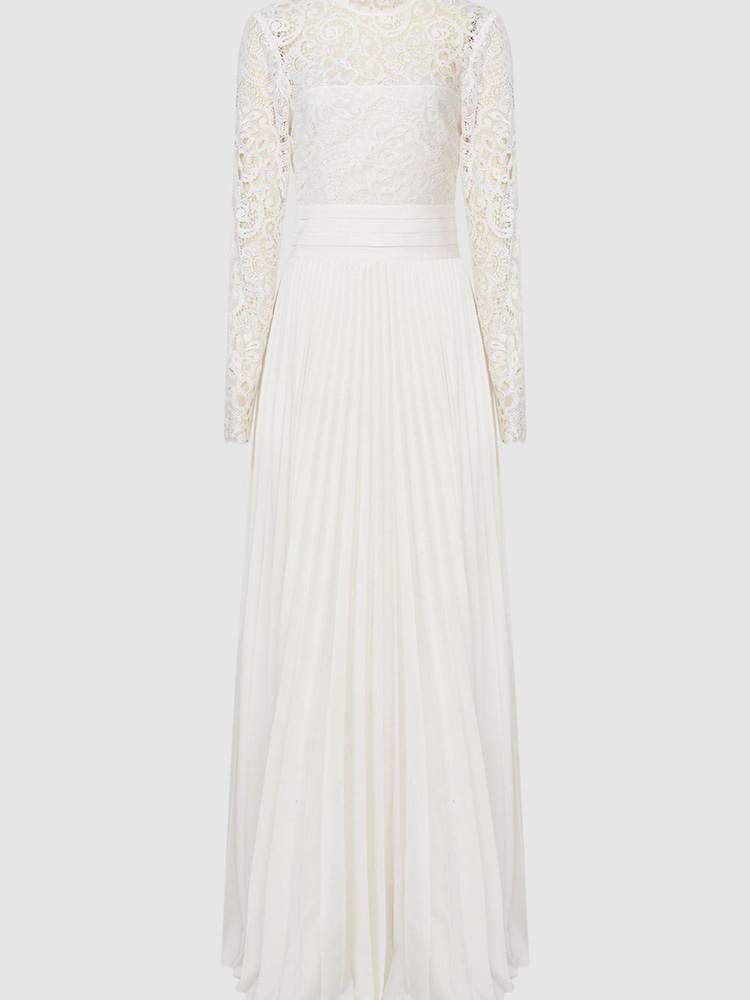 Reiss White Hazel Lace Top Pleated Dress - Image 2 of 7