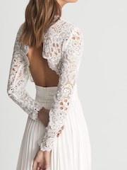 Reiss White Hazel Lace Top Pleated Dress - Image 4 of 7