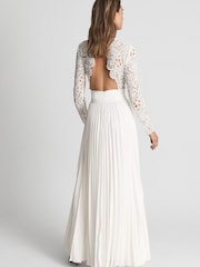 Reiss White Hazel Lace Top Pleated Dress - Image 5 of 7