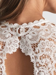 Reiss White Hazel Lace Top Pleated Dress - Image 7 of 7