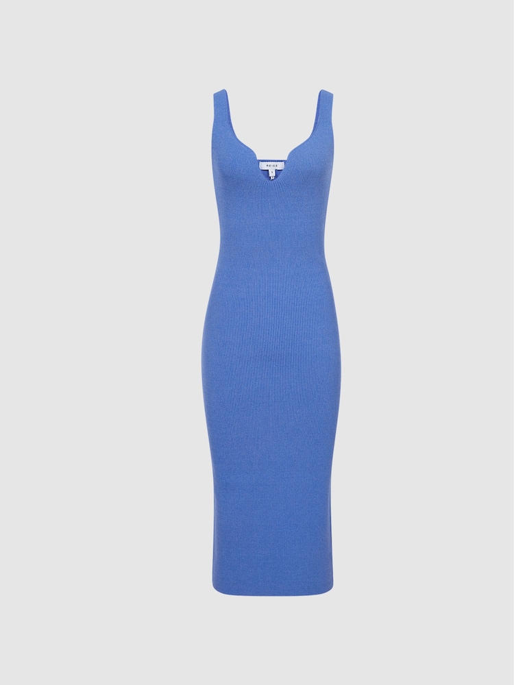 Reiss Blue Dakota Sweetheart Neck Knitted Bodycon - Image 2 of 5