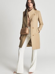 Reiss Camel Mia Wool Blend Mid Length Coat - Image 1 of 6
