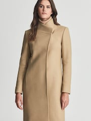 Reiss Camel Mia Wool Blend Mid Length Coat - Image 3 of 6