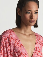 Reiss Coral Daisy Puff Sleeve Print Mini Dress - Image 1 of 7