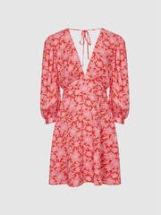 Reiss Coral Daisy Puff Sleeve Print Mini Dress - Image 2 of 7