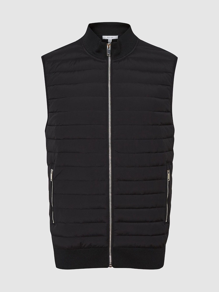 Reiss Black Pluto Hybrid Quilted Gilet - Image 2 of 5