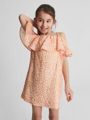 Reiss Ivory Print Hanna Jr Off The Shoulder Linen Dress - Image 3 of 5