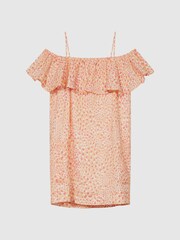 Reiss Ivory Print Hanna Jr Off The Shoulder Linen Dress - Image 4 of 5
