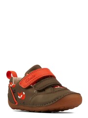 Clarks Khaki Green First Walkers Multi Fit Leather Fox Cub Shoes - Image 3 of 7