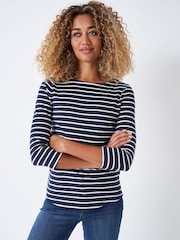 Crew Clothing Company Navy Blue 100% Cotton Essential Breton Stripe Top - Image 1 of 4