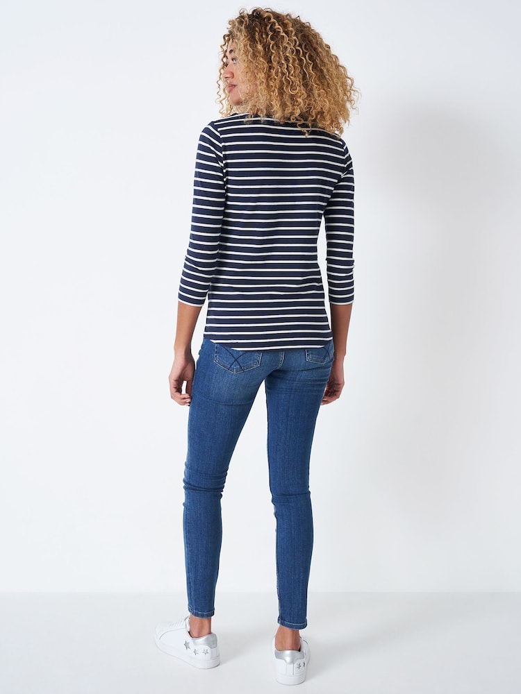Crew Clothing Company Navy Blue 100% Cotton Essential Breton Stripe Top - Image 2 of 4