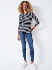 Crew Clothing Company Navy Blue 100% Cotton Essential Breton Stripe Top - Image 3 of 4