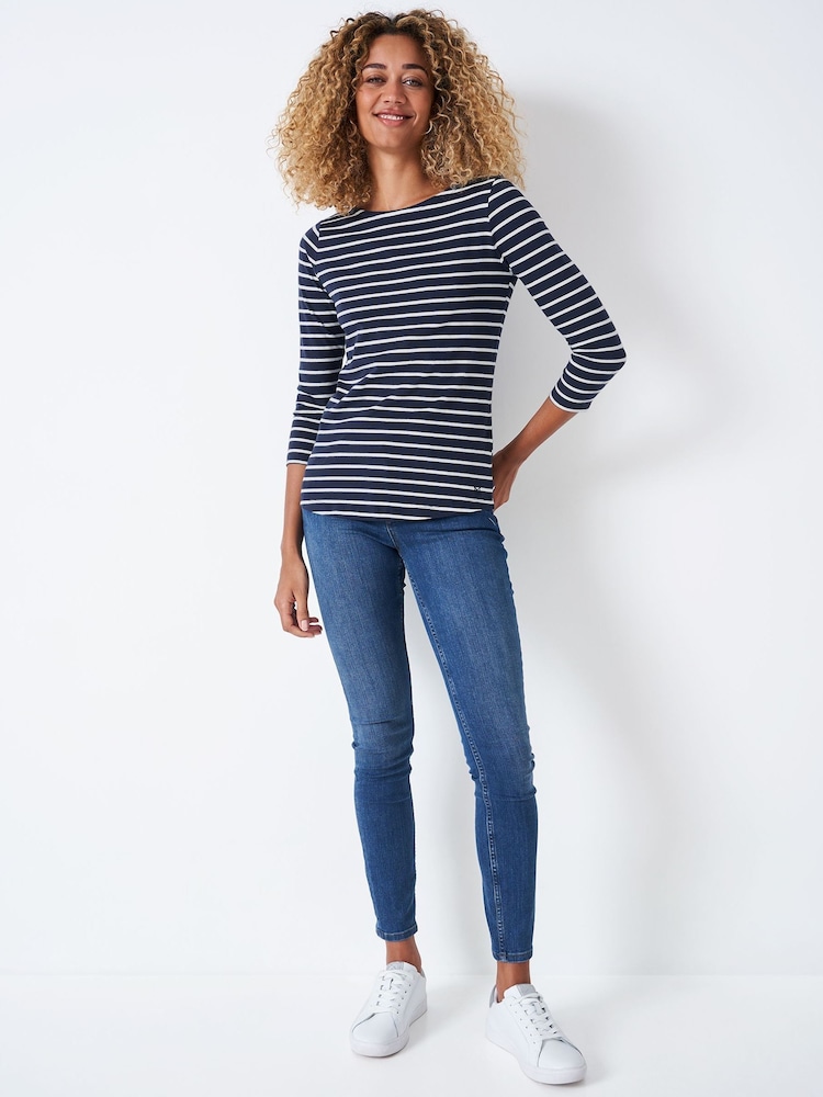 Crew Clothing Company Navy Blue 100% Cotton Essential Breton Stripe Top - Image 3 of 4