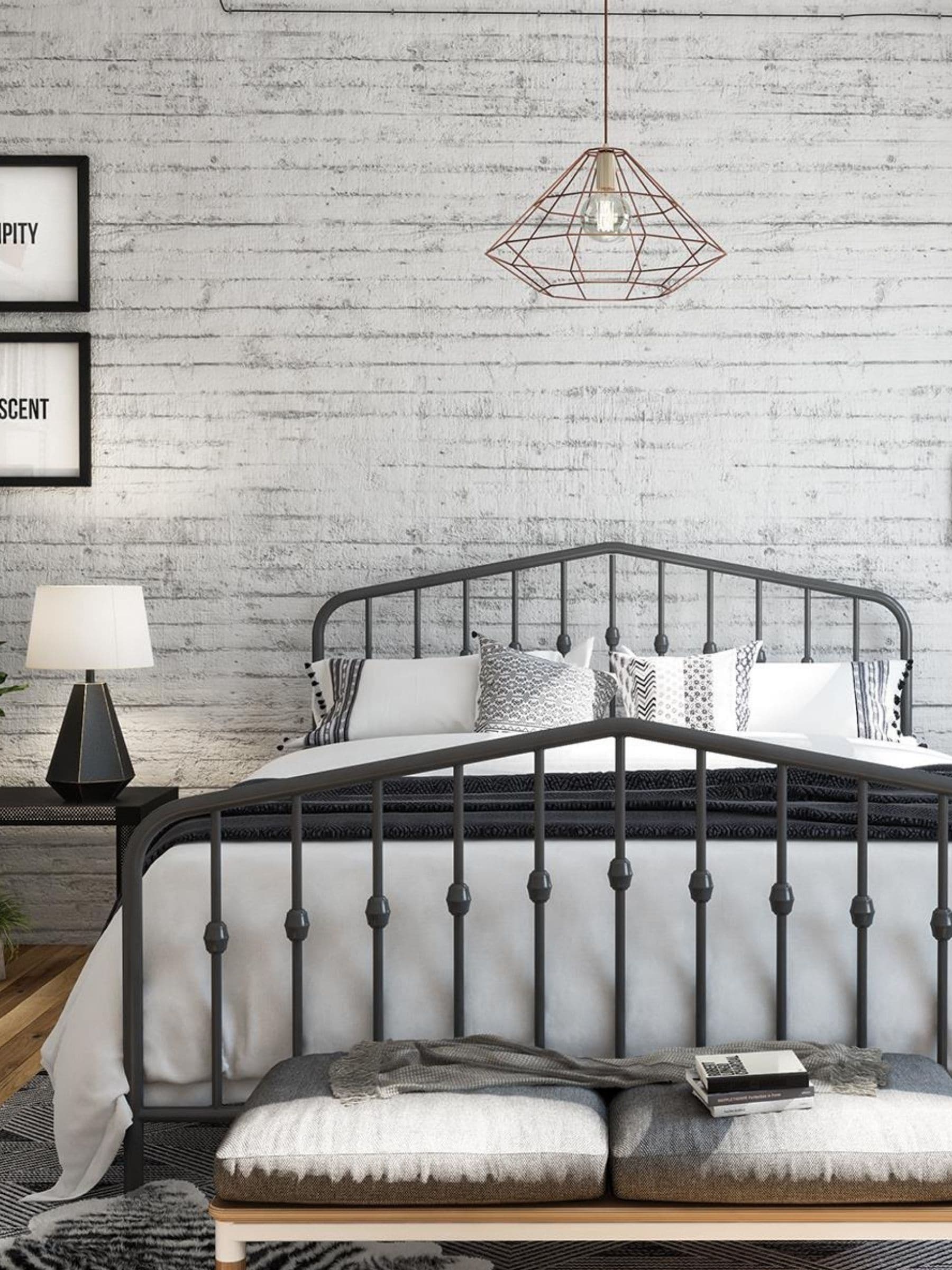 B&Q - Dorel Home Bushwick Metal Bed GreyKing Size - Image 4