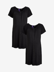 Seraphine Black Button-Down Maternity Nighties Twin Pack - Image 1 of 7
