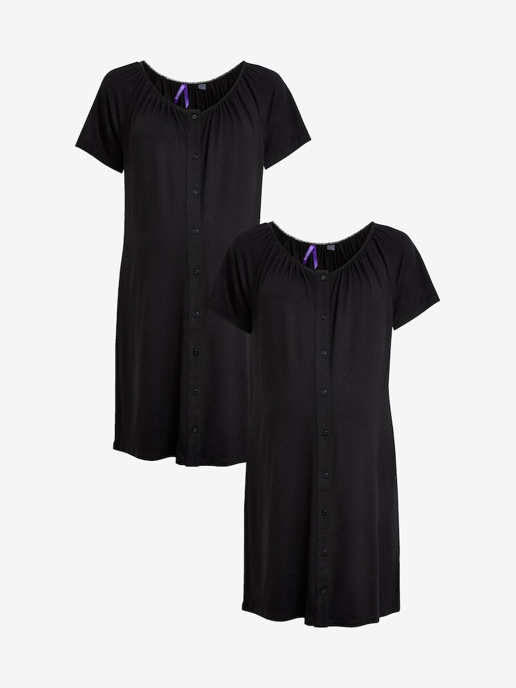 Seraphine Black Button-Down Maternity Nighties Twin Pack - Image 1 of 7