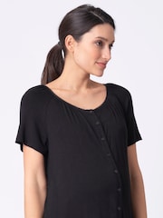 Seraphine Black Button-Down Maternity Nighties Twin Pack - Image 6 of 7