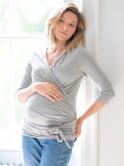Seraphine Grey Maternity Cotton ¾ Sleeve Skin to Skin Top - Image 1 of 8