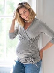 Seraphine Grey Maternity Cotton ¾ Sleeve Skin to Skin Top - Image 2 of 8