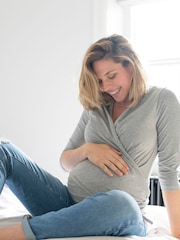 Seraphine Grey Maternity Cotton ¾ Sleeve Skin to Skin Top - Image 4 of 8