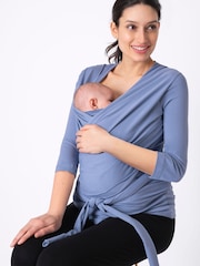 Seraphine Blue Slate Blue Cotton Skin to Skin Post Maternity Top - Image 5 of 7