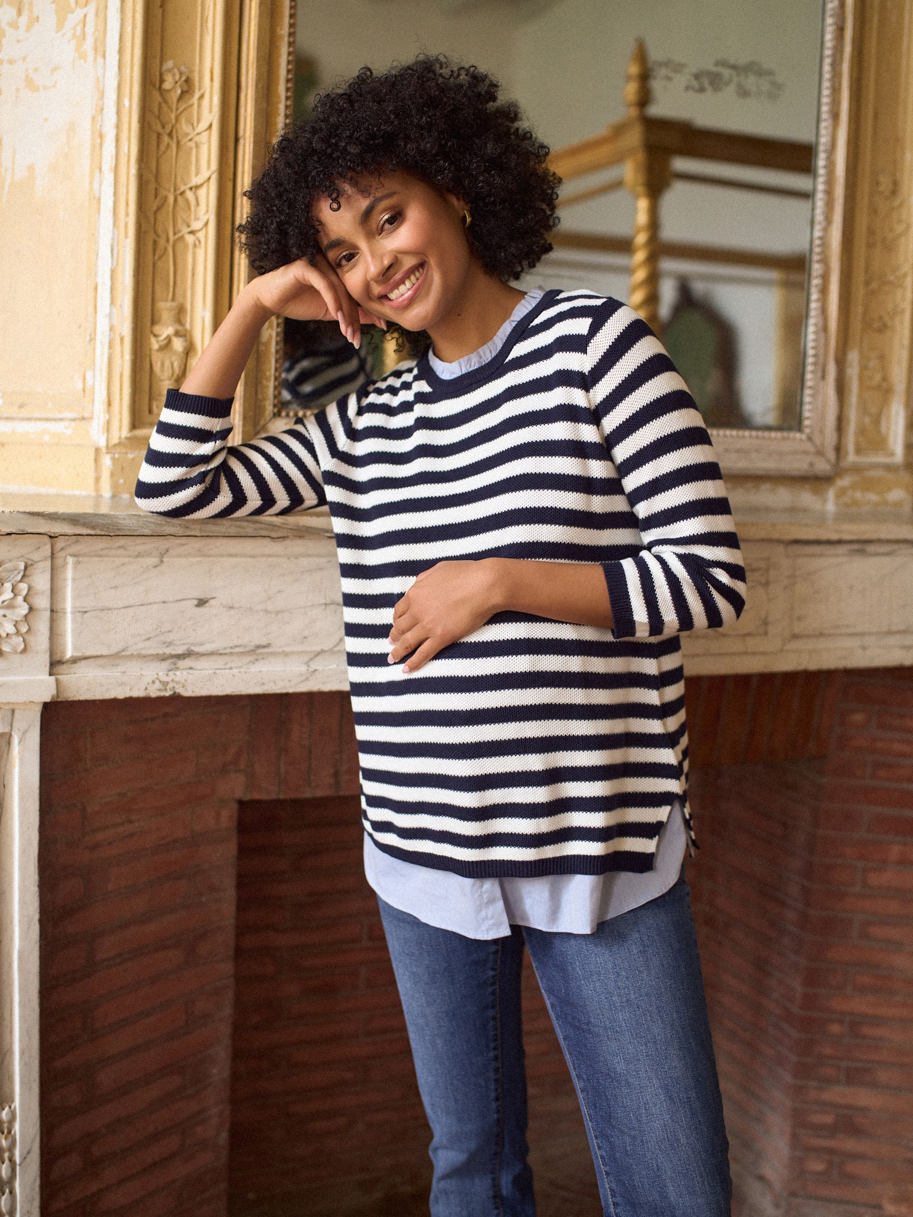 Buy Seraphine Navy Stripe Cotton Blend Maternity & Nursing Layered