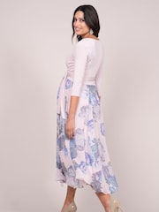 Seraphine Pink Pastel Floral Wrap Maternity And Nursing Midi Dress - Image 3 of 5