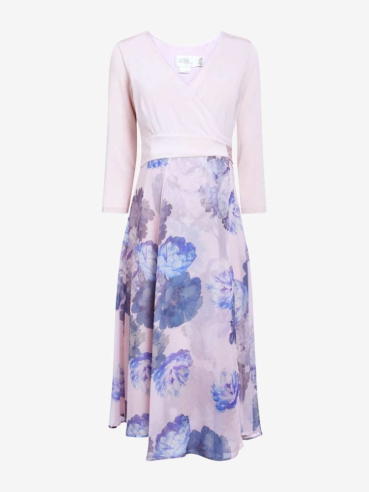 Robe midi Seraphine maternité et allaitement coupe portefeuille rose pastel à fleurs - Image 4 of 5