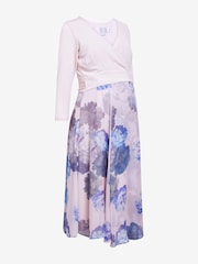 Seraphine Pink Pastel Floral Wrap Maternity And Nursing Midi Dress - Image 5 of 5