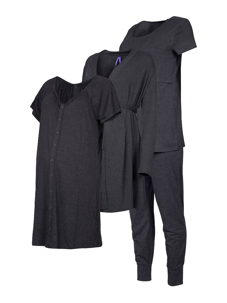 Lot de maternité et d’allaitement seraphine 4 pIece Hospital Gris lot de Vêtements de nuit - Image 13 of 16