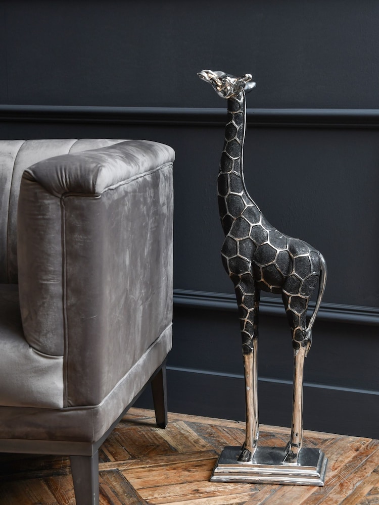Libra Interiors Silver Giant Forward Facing Ornaments Giraffe Sculpture - Image 1 of 2