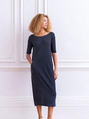 Celtic & Co. Navy Blue Linen/Cotton Button Back Dress - Image 1 of 5