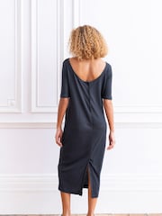 Celtic & Co. Navy Blue Linen/Cotton Button Back Dress - Image 2 of 5