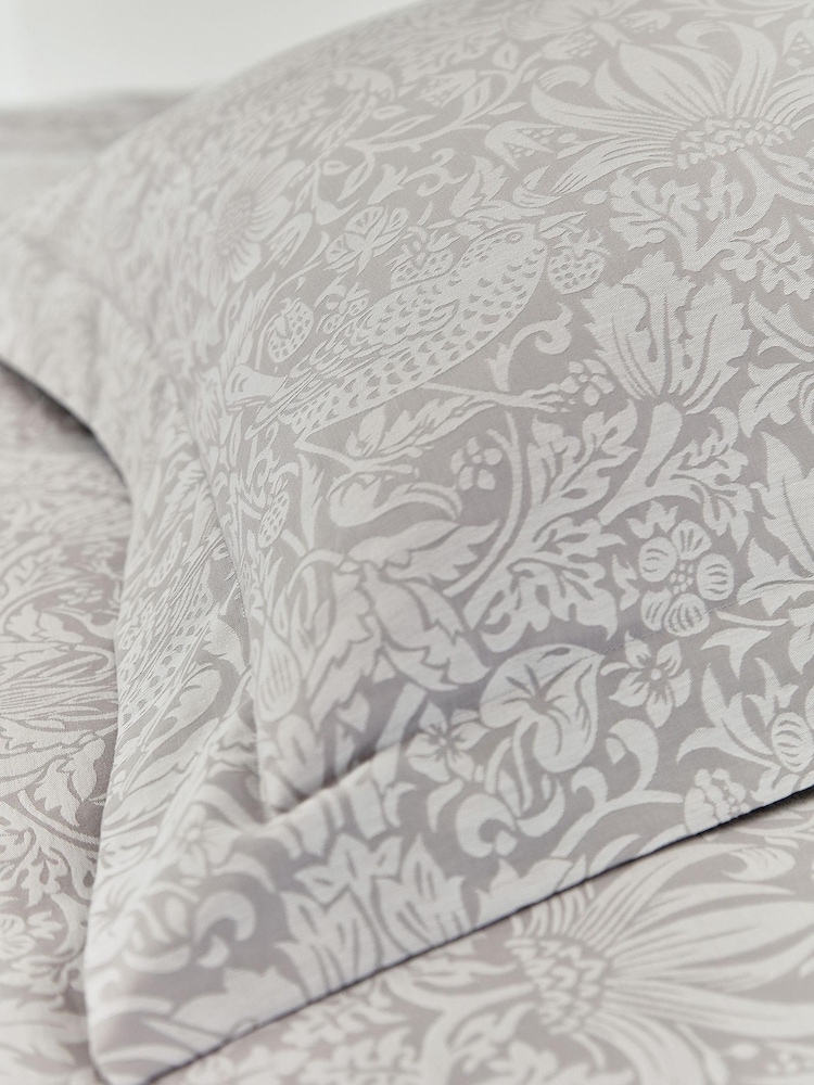 Morris & Co. Pebble Grey Pure Strawberry Thief Jacquard Oxford 100% Cotton Pillowcase - Image 2 of 4