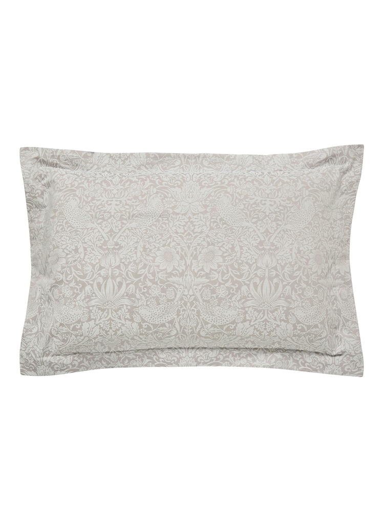 Morris & Co. Pebble Grey Pure Strawberry Thief Jacquard Oxford 100% Cotton Pillowcase - Image 4 of 4