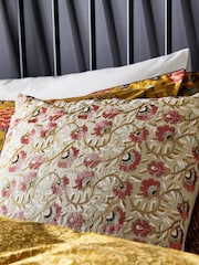 Morris & Co Cream Seasons By May Embroidered Feather Filled 100% Cotton Cushion - Image 1 of 5