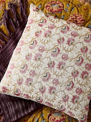 Morris & Co Cream Seasons By May Embroidered Feather Filled 100% Cotton Cushion - Image 3 of 5