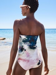 Navy/Pink Tie Dye Essential Bandeau Swimsuit - Image 3 of 5