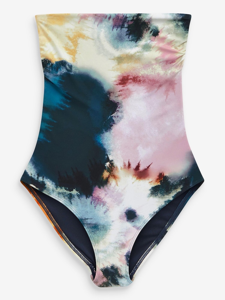 Navy/Pink Tie Dye Essential Bandeau Swimsuit - Image 5 of 5