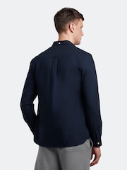 Lyle & Scott Navy Plus Size Oxford Short 100% Cotton Shirt - Image 2 of 5