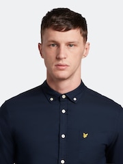 Lyle & Scott Navy Plus Size Oxford Short 100% Cotton Shirt - Image 4 of 5