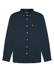 Lyle & Scott Navy Plus Size Oxford Short 100% Cotton Shirt - Image 5 of 5