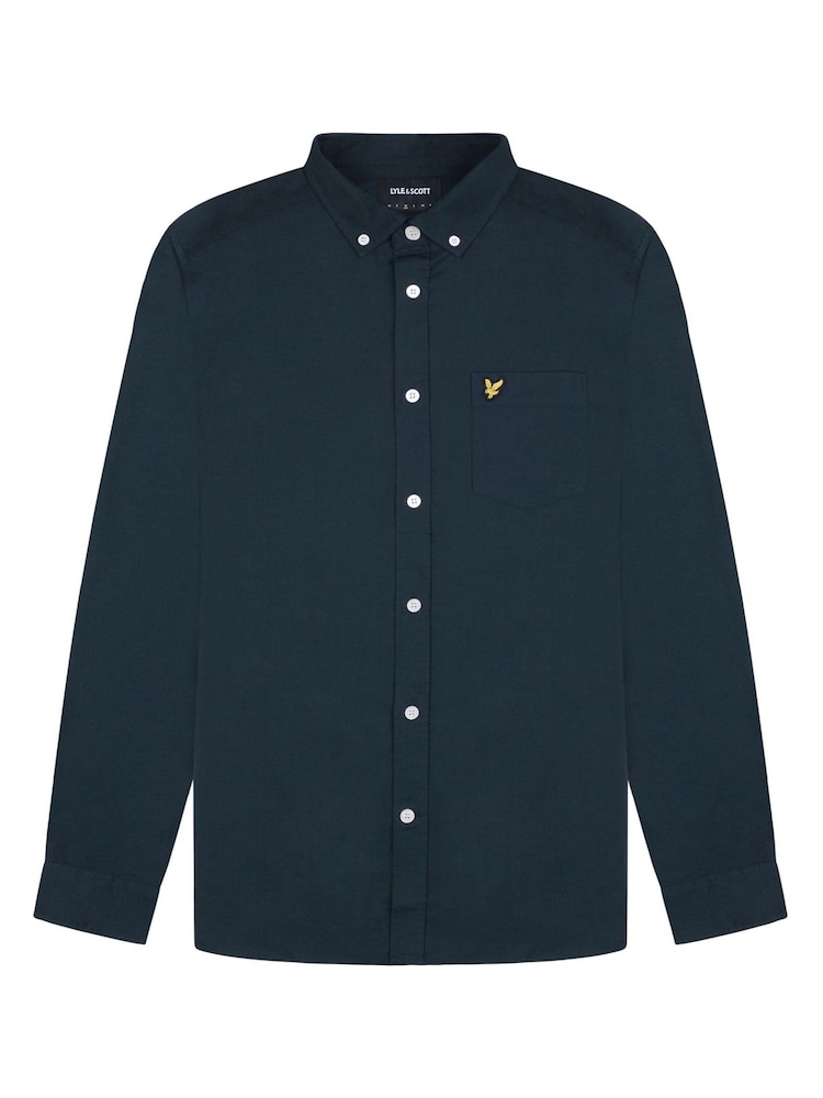 Lyle & Scott Navy Plus Size Oxford Short 100% Cotton Shirt - Image 5 of 5