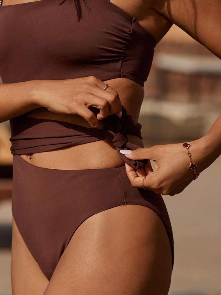 Chocolate Brown Rochelle Signature Tummy Control Cut Out Bandeau Swimsuit - Image 3 of 4
