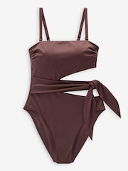 Chocolate Brown Rochelle Signature Tummy Control Cut Out Bandeau Swimsuit - Image 4 of 4