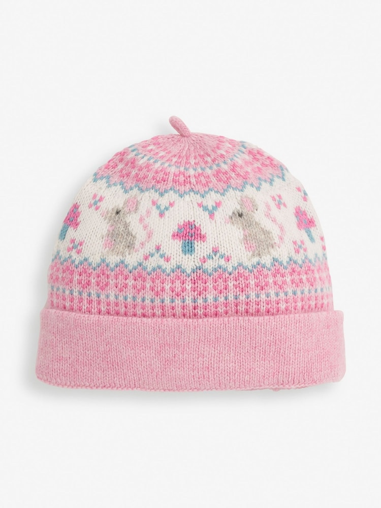 JoJo Maman Bébé Rose Mouse Baby Fairisle Pattern Hat - Image 1 of 2