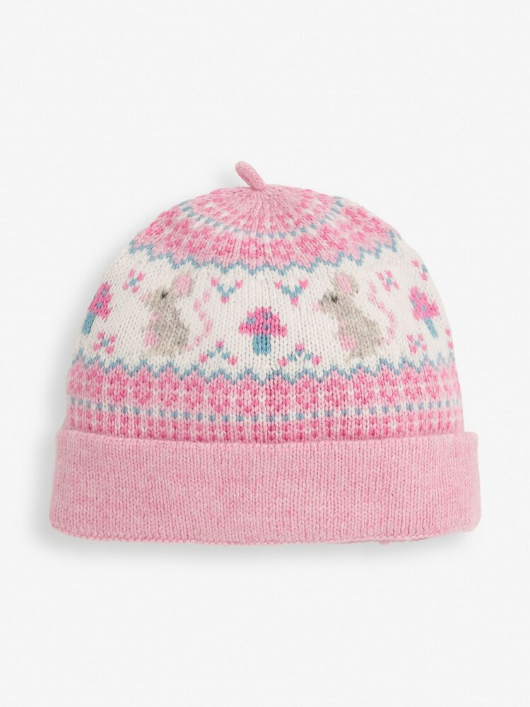 JoJo Maman Bébé Rose Mouse Baby Fairisle Pattern Hat - Image 1 of 2 JoJo Maman Bébé Rose Mouse Baby Fairisle Pattern Hat - Image 1 of 2