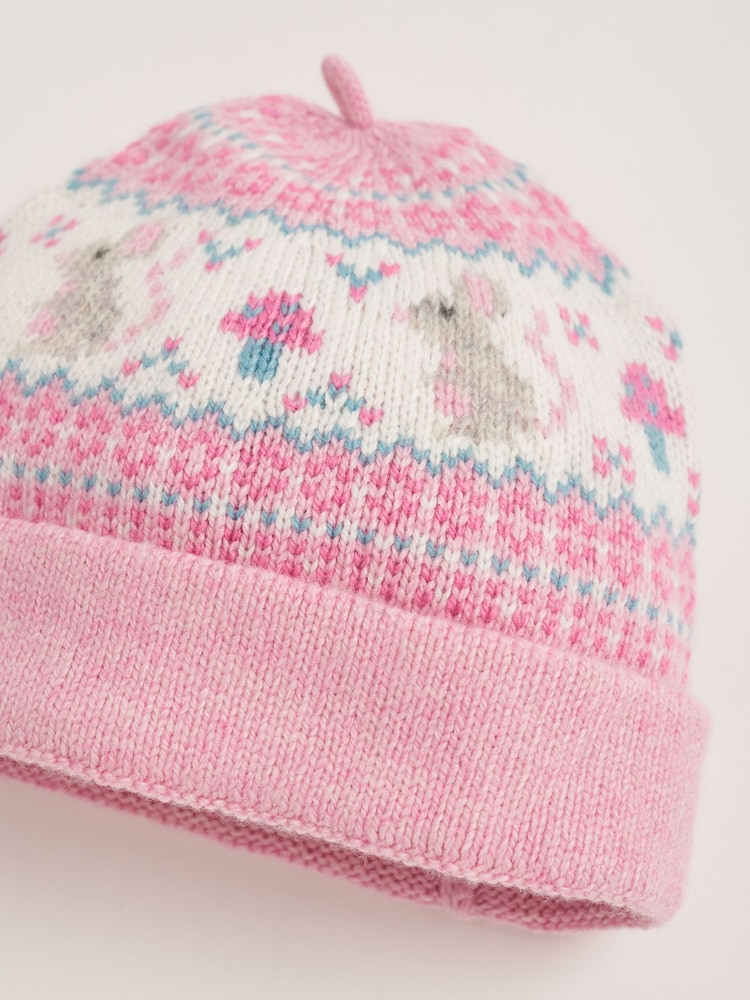 JoJo Maman Bébé Rose Mouse Baby Fairisle Pattern Hat - Image 2 of 2