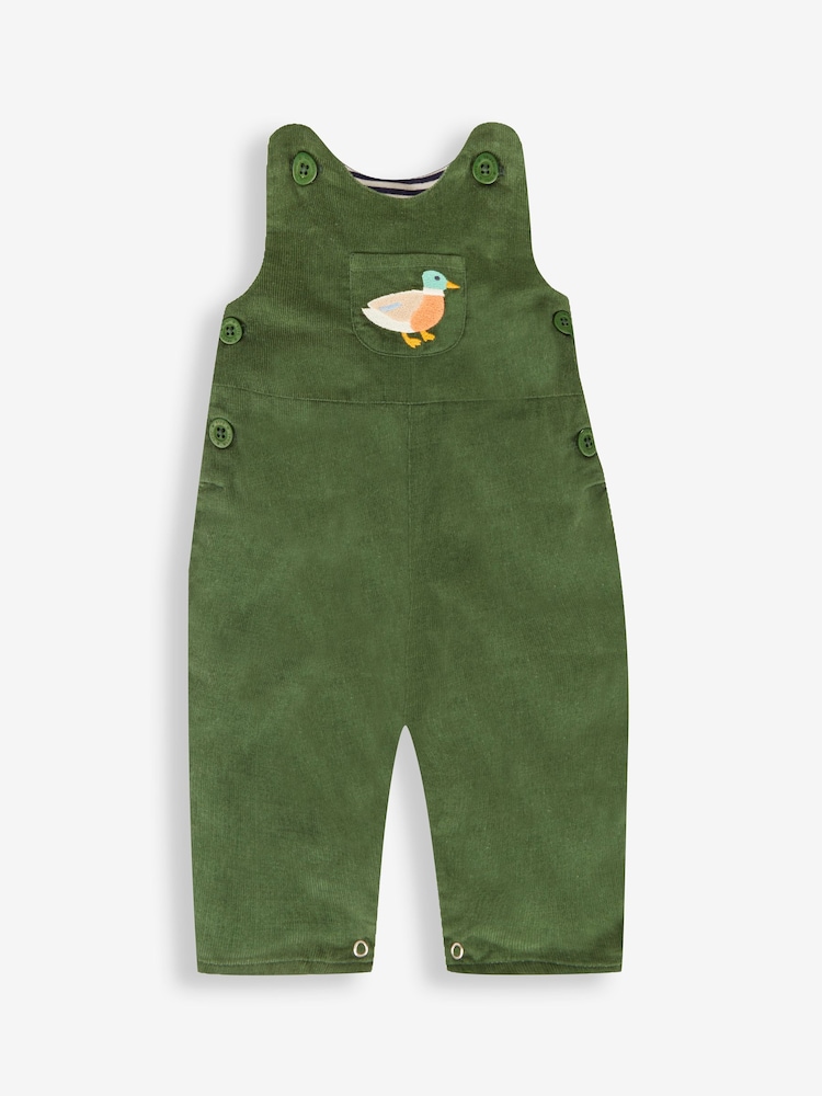 JoJo Maman Bébé Khaki Green Duck Embroidered Pocket Cord Dungarees - Image 1 of 3